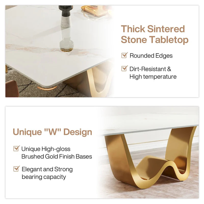 79 Modern Dining Table for 8 Rectangle Dining Table, Luxury White & Gold Kitchen Table with Sintered Stone