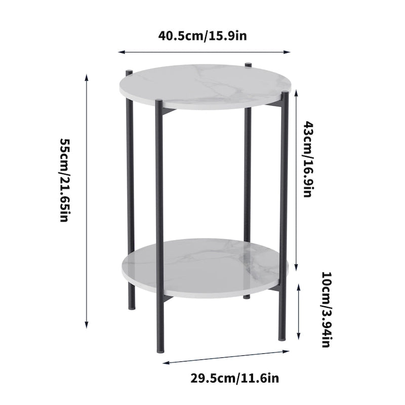 Runder 2-stufiger Marmor-Sofatisch, Beistelltisch mit schwarzem Metallgestell
