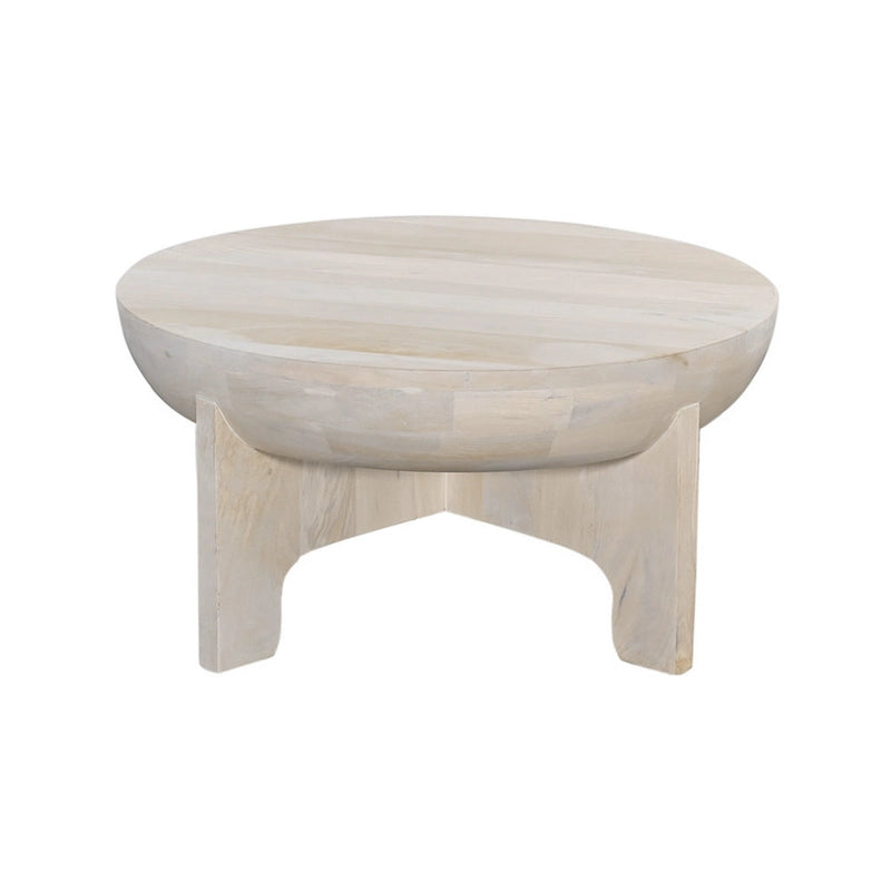 Tomas Couchtisch, 32 Inch, Trommelplatte aus Mangoholz, klassisches Waschweiß