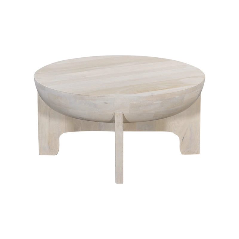 Tomas Couchtisch, 32 Inch, Trommelplatte aus Mangoholz, klassisches Waschweiß