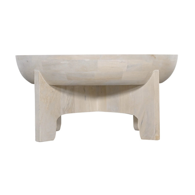 Tomas Couchtisch, 32 Inch, Trommelplatte aus Mangoholz, klassisches Waschweiß