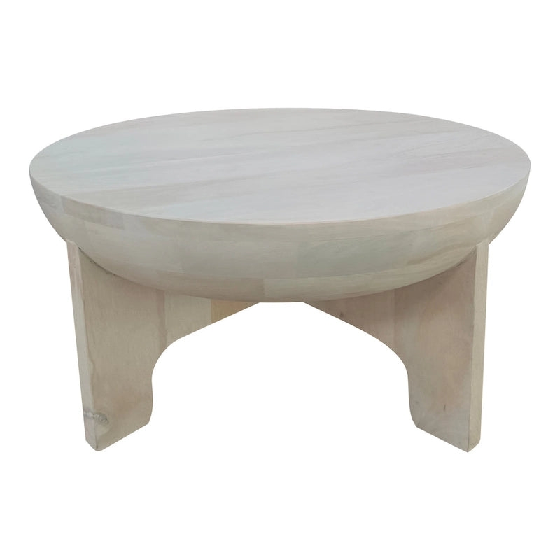 Tomas Couchtisch, 32 Inch, Trommelplatte aus Mangoholz, klassisches Waschweiß