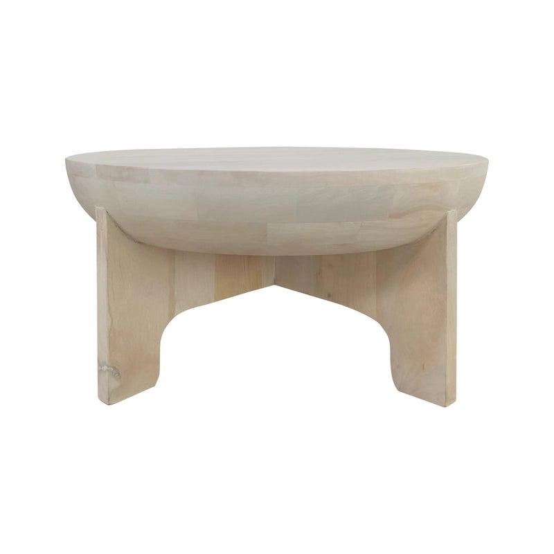 Tomas Couchtisch, 32 Inch, Trommelplatte aus Mangoholz, klassisches Waschweiß