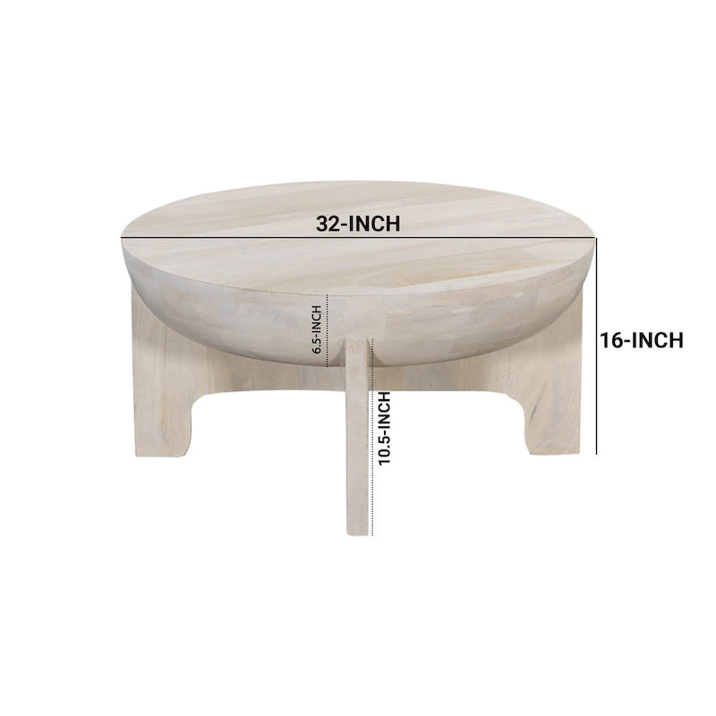 Tomas Couchtisch, 32 Inch, Trommelplatte aus Mangoholz, klassisches Waschweiß