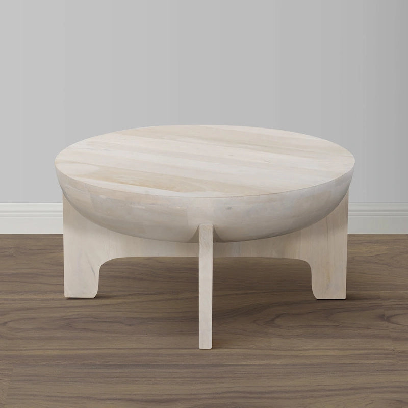 Tomas Couchtisch, 32 Inch, Trommelplatte aus Mangoholz, klassisches Waschweiß
