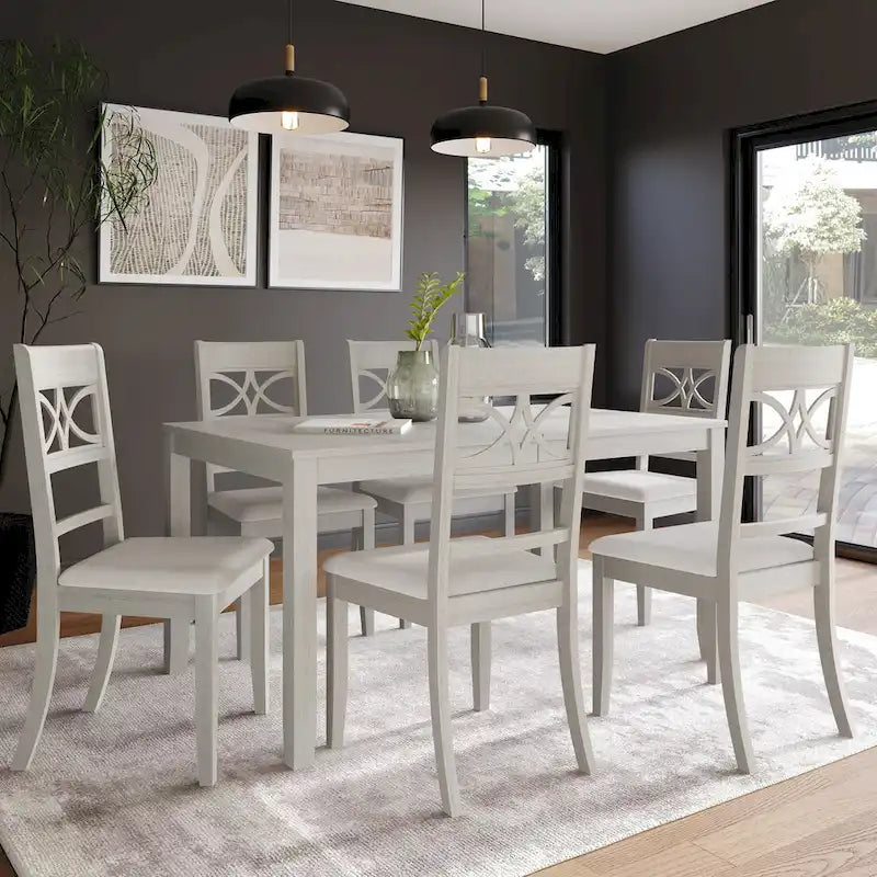 CraftPorch 7-teiliges Holz-Esszimmerset im Mid-Century-Modern-Stil