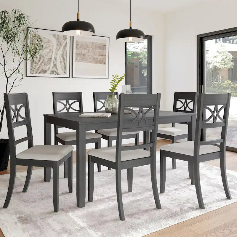 CraftPorch 7-teiliges Holz-Esszimmerset im Mid-Century-Modern-Stil
