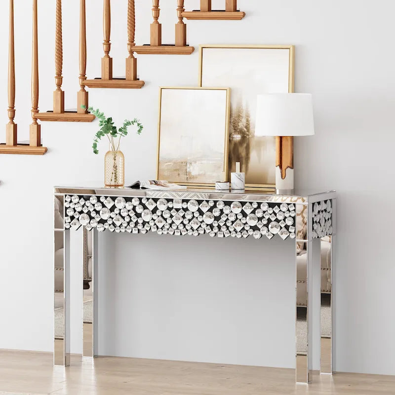 Glam Console Table Entryway Table with Crystal Frame