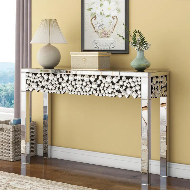 Glam Console Table Entryway Table with Crystal Frame