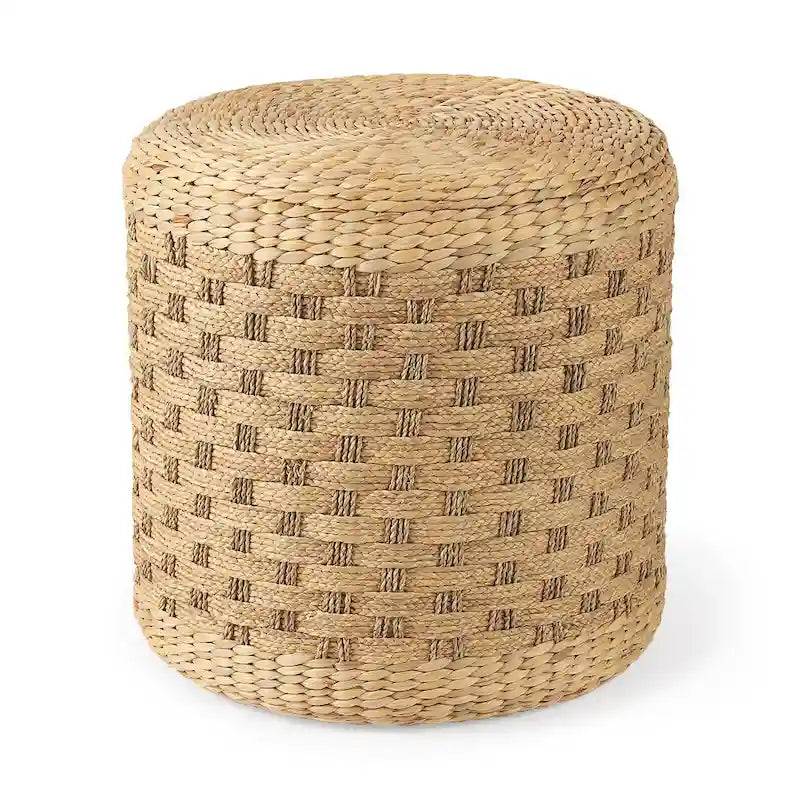 Mercana Michelle Brown Patterned Woven Seagrass Round Pouf