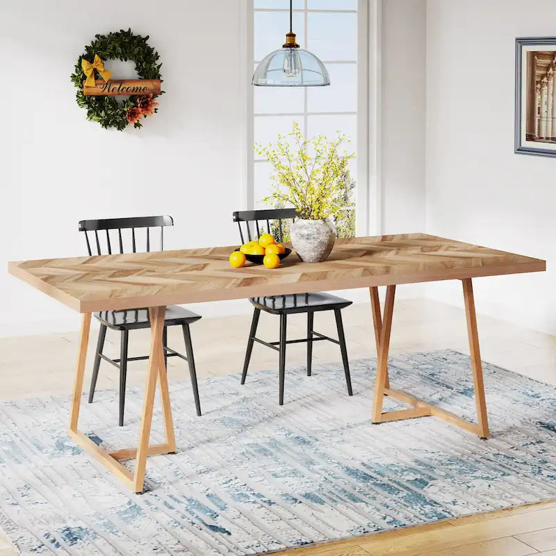 71 Farmhouse Dining Table for 6 to 8, Rectangular Wood Kitchen Table Industrial Dinner Table