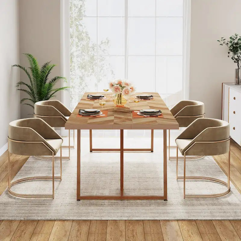 71 Farmhouse Dining Table for 6 to 8, Rectangular Wood Kitchen Table Industrial Dinner Table