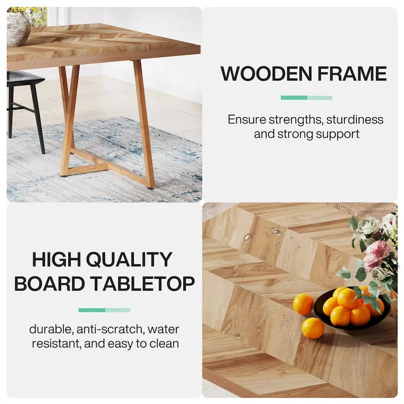 71 Farmhouse Dining Table for 6 to 8, Rectangular Wood Kitchen Table Industrial Dinner Table