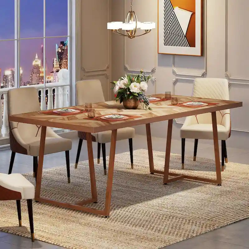 71 Farmhouse Dining Table for 6 to 8, Rectangular Wood Kitchen Table Industrial Dinner Table