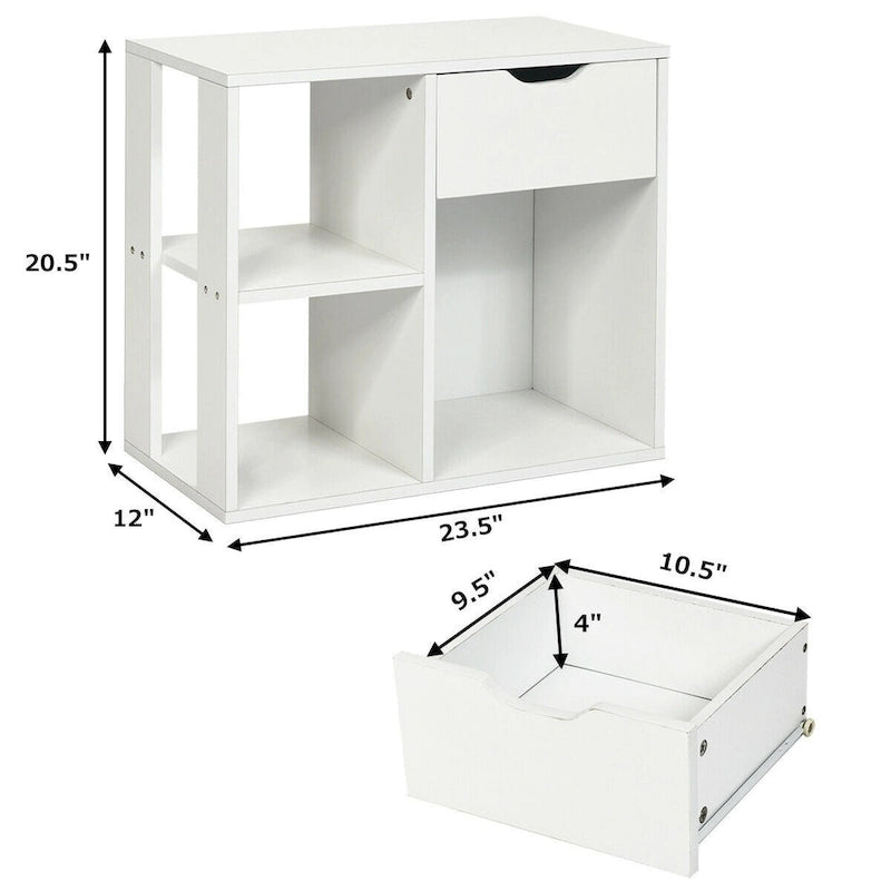 Tavolino laterale a 3 ripiani con ripiano portaoggetti e spazio per cassetto - 23.5 x 12 x 20.5 (L x W x H)