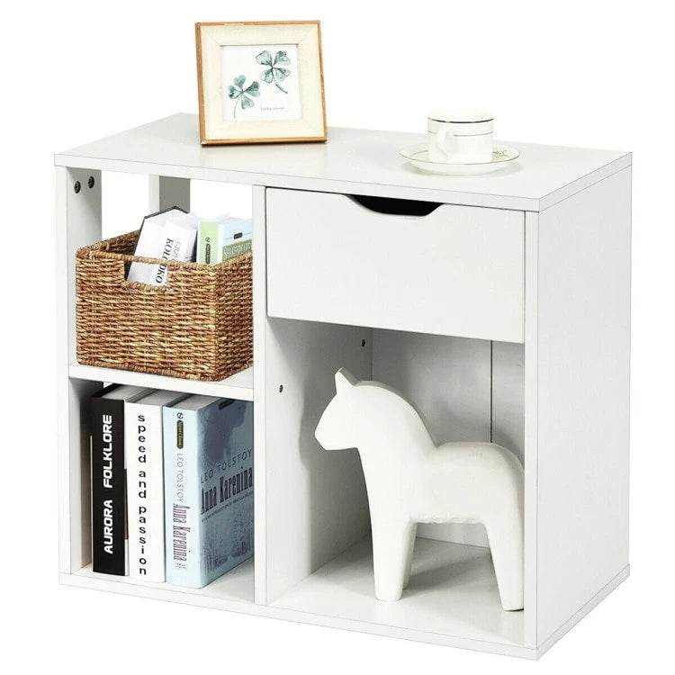 Tavolino laterale a 3 ripiani con ripiano portaoggetti e spazio per cassetto - 23.5 x 12 x 20.5 (L x W x H)