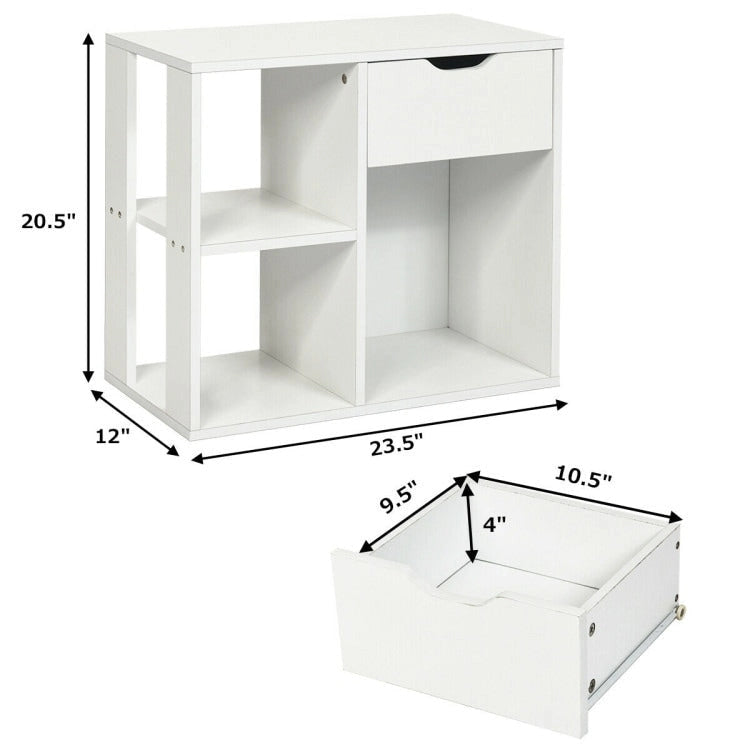 Tavolino laterale a 3 ripiani con ripiano portaoggetti e spazio per cassetto - 23.5 x 12 x 20.5 (L x W x H)