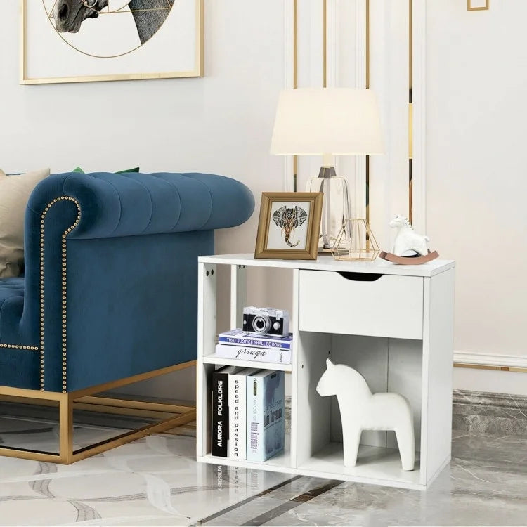Tavolino laterale a 3 ripiani con ripiano portaoggetti e spazio per cassetto - 23.5 x 12 x 20.5 (L x W x H)