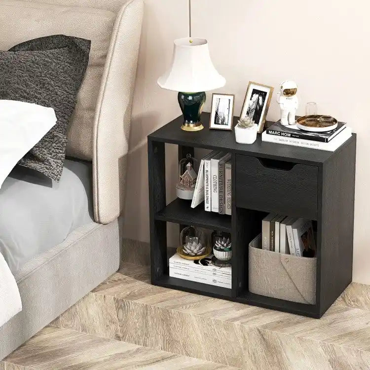 Tavolino laterale a 3 ripiani con ripiano portaoggetti e spazio per cassetto - 23.5 x 12 x 20.5 (L x W x H)