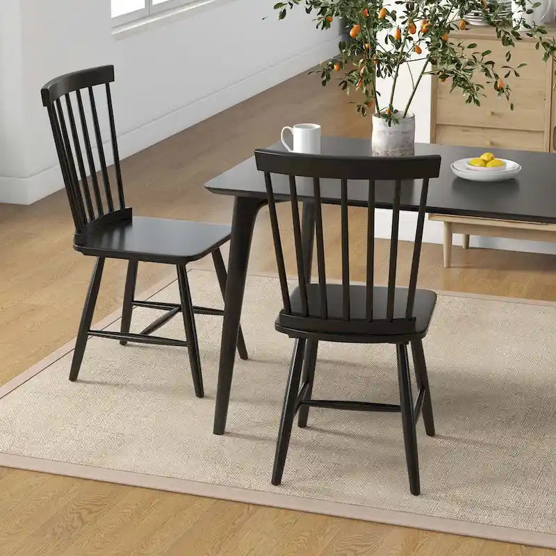 Chaises de salle à manger Windsor de Costway, lot de 2, sans accoudoirs, dossier à barreaux en bois massif — voir les détails
