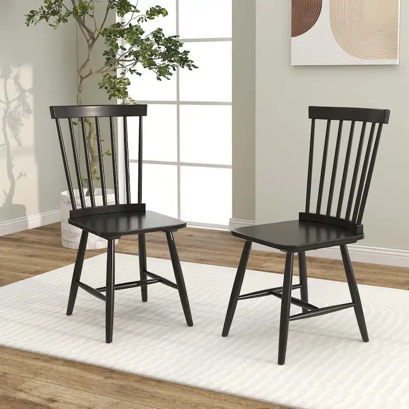 Chaises de salle à manger Windsor de Costway, lot de 2, sans accoudoirs, dossier à barreaux en bois massif — voir les détails
