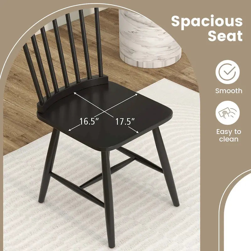 Chaises de salle à manger Windsor de Costway, lot de 2, sans accoudoirs, dossier à barreaux en bois massif — voir les détails