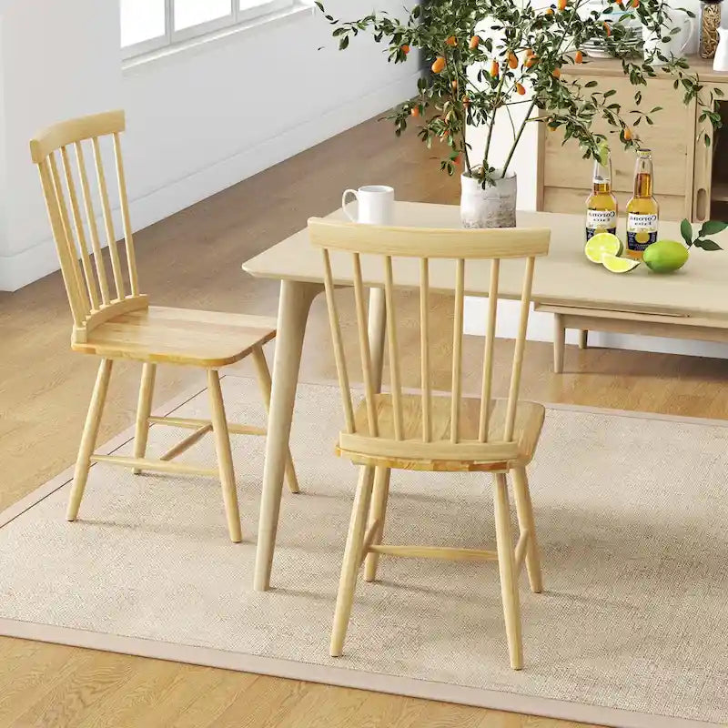 Chaises de salle à manger Windsor de Costway, lot de 2, sans accoudoirs, dossier à barreaux en bois massif — voir les détails