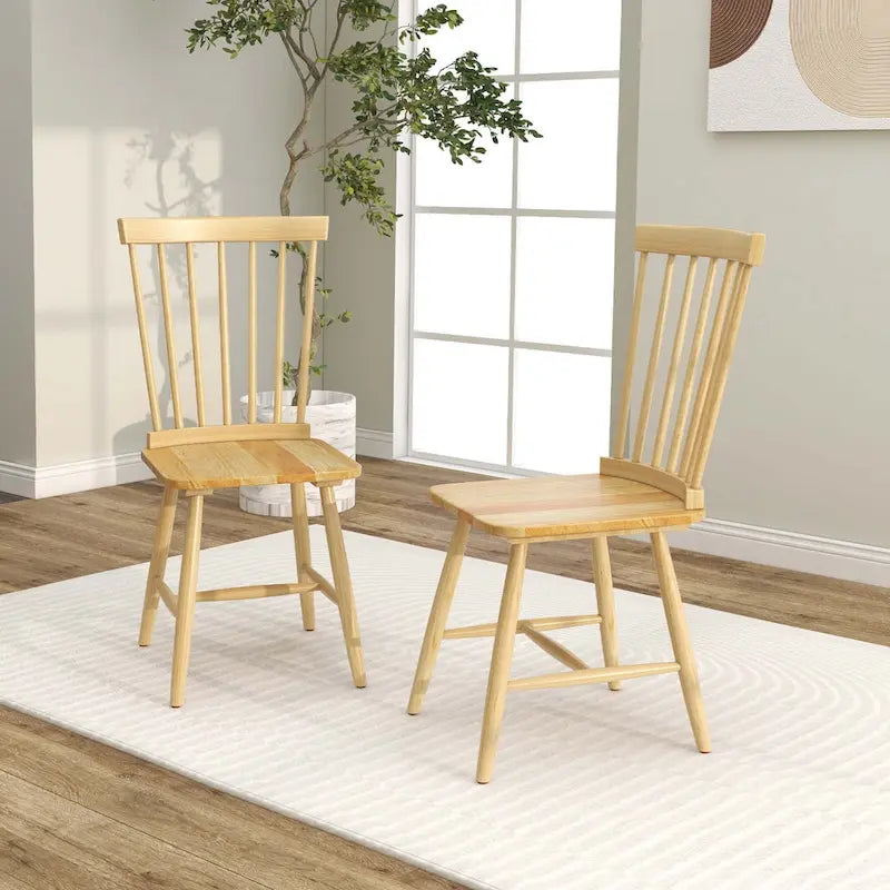 Chaises de salle à manger Windsor de Costway, lot de 2, sans accoudoirs, dossier à barreaux en bois massif — voir les détails