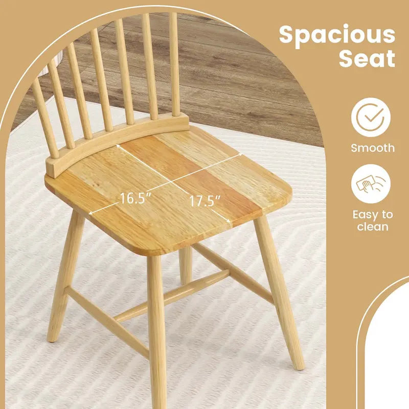 Chaises de salle à manger Windsor de Costway, lot de 2, sans accoudoirs, dossier à barreaux en bois massif — voir les détails