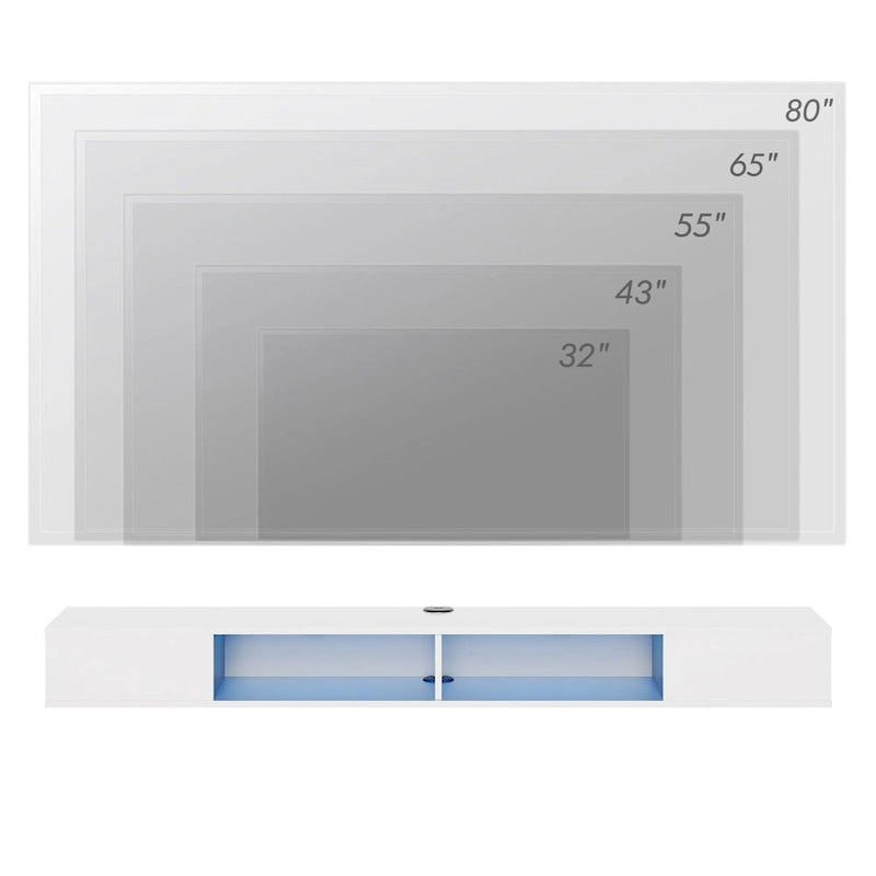 WAMPAT 70-Zoll-Schweberegal für den Fernseher mit LED-Beleuchtung, schwebendes TV-Möbel unter dem Fernseher, Medienkonsole fürs Wohnzimmer – 70 Zoll