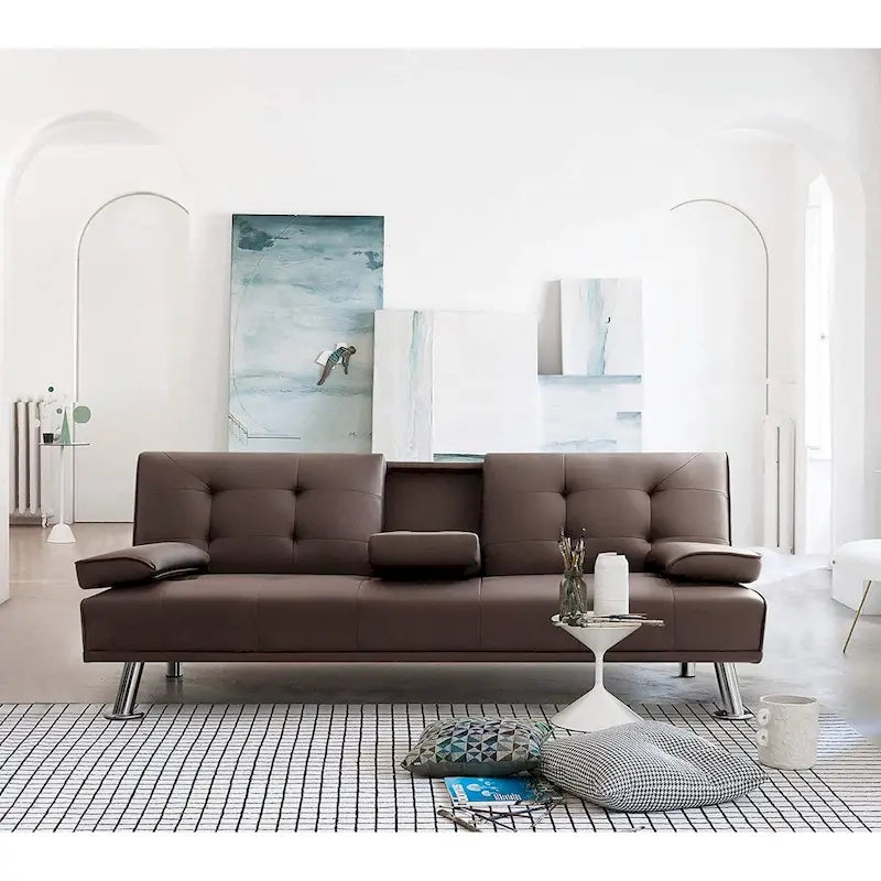 Furniwell modern műbőr futon pohártartókkal és párnákkal, 65