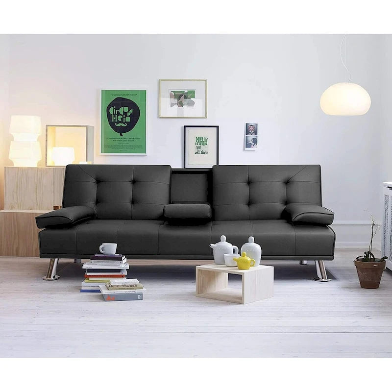 Furniwell modern műbőr futon pohártartókkal és párnákkal, 65