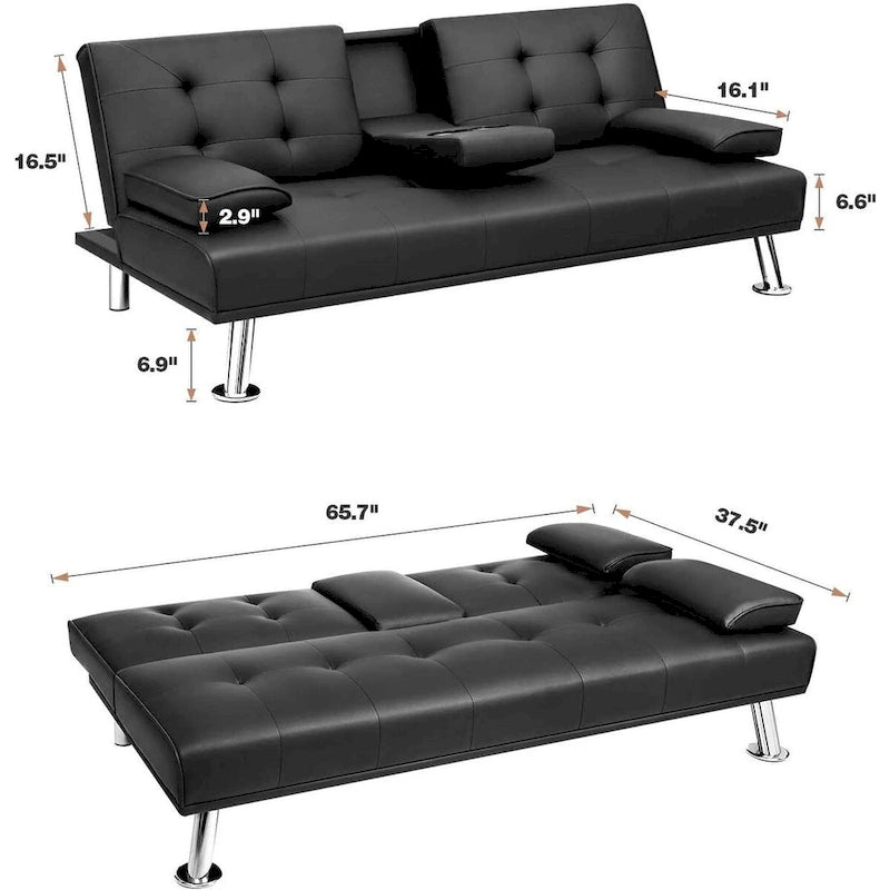 Furniwell modern műbőr futon pohártartókkal és párnákkal, 65