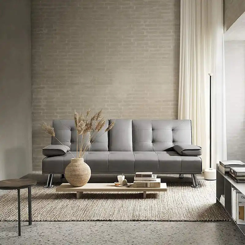 Furniwell modern műbőr futon pohártartókkal és párnákkal, 65