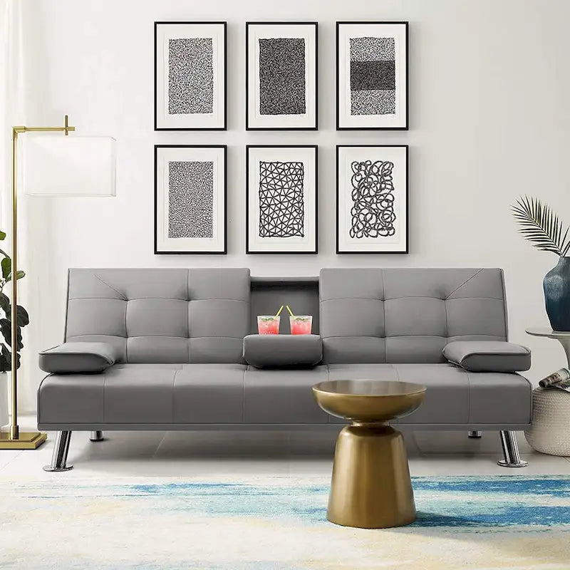Furniwell modern műbőr futon pohártartókkal és párnákkal, 65
