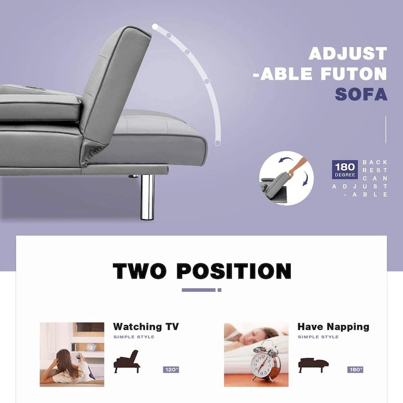 Furniwell modern műbőr futon pohártartókkal és párnákkal, 65