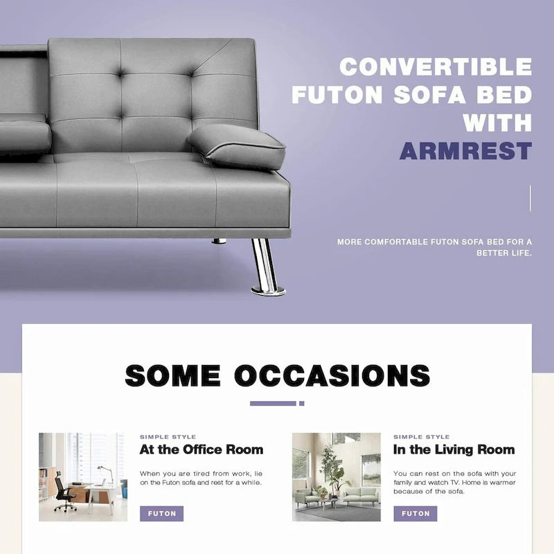 Furniwell modern műbőr futon pohártartókkal és párnákkal, 65