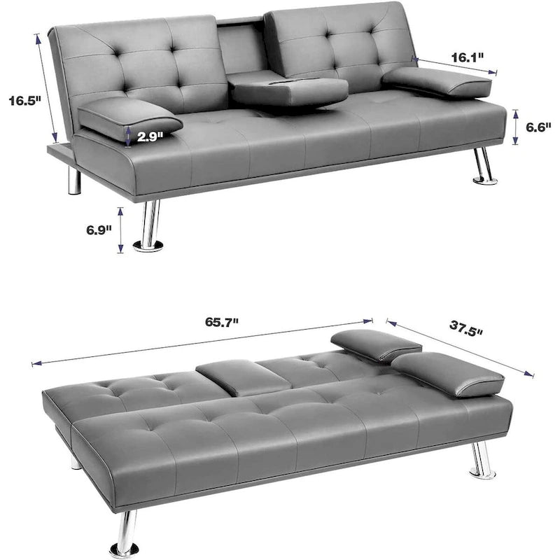 Furniwell modern műbőr futon pohártartókkal és párnákkal, 65