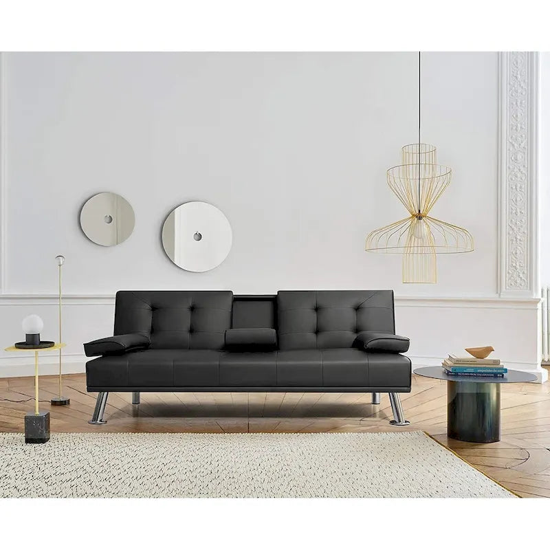 Furniwell modern műbőr futon pohártartókkal és párnákkal, 65