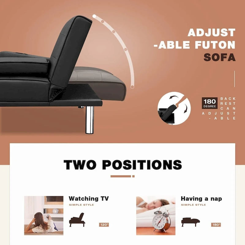 Furniwell modern műbőr futon pohártartókkal és párnákkal, 65