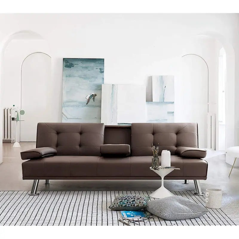 Furniwell modern műbőr futon pohártartókkal és párnákkal, 65