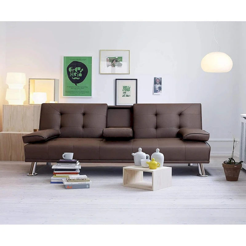 Furniwell modern műbőr futon pohártartókkal és párnákkal, 65