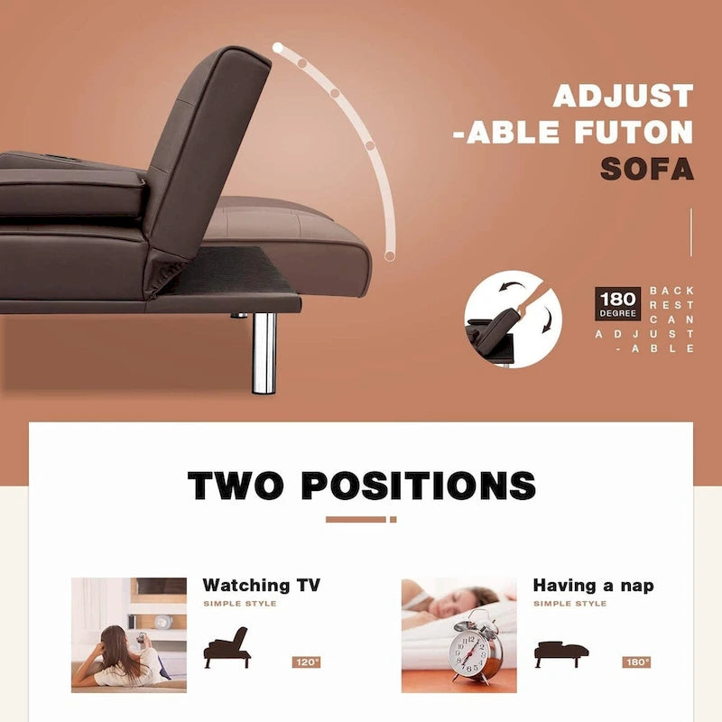 Furniwell modern műbőr futon pohártartókkal és párnákkal, 65