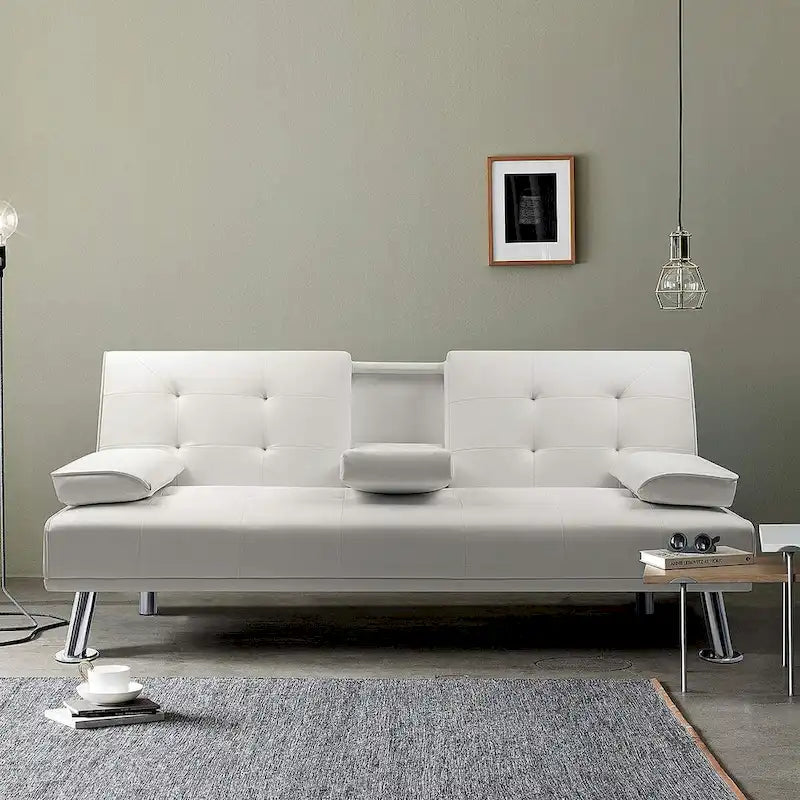 Furniwell modern műbőr futon pohártartókkal és párnákkal, 65