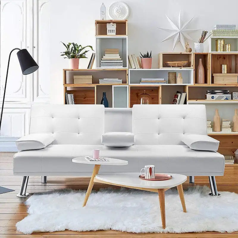 Furniwell modern műbőr futon pohártartókkal és párnákkal, 65