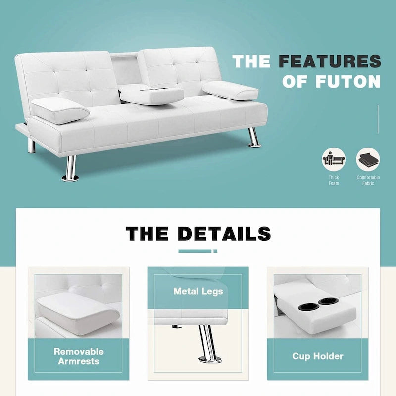 Furniwell modern műbőr futon pohártartókkal és párnákkal, 65
