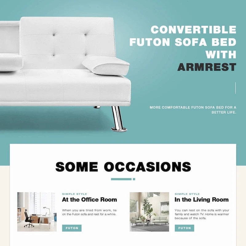 Furniwell modern műbőr futon pohártartókkal és párnákkal, 65