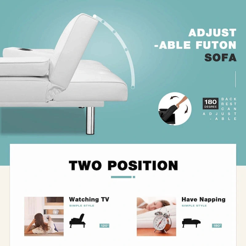 Furniwell modern műbőr futon pohártartókkal és párnákkal, 65