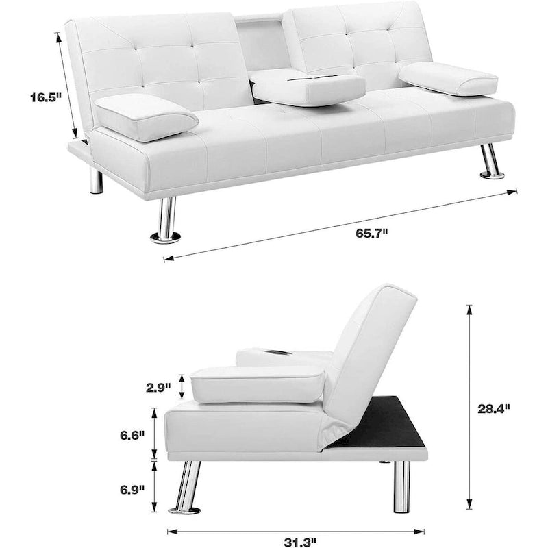 Furniwell modern műbőr futon pohártartókkal és párnákkal, 65
