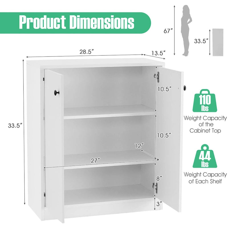 Credenza armadio contenitore Costway a 2 ante con 3 ripiani - Vedi dettagli